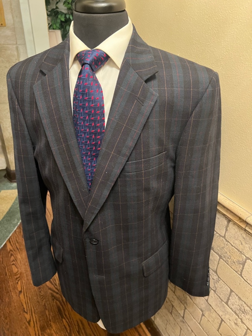 Jos A Bank Tartan Plaid Sport Coat Blazer Jacket Wool Blue’ Men 42R - Picture 9 of 14